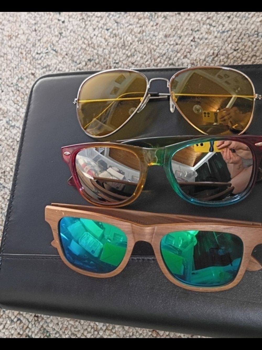 Set of Three Fashion Sunglasses - Yellow, Rainbow, Green Mirror
